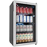hOmeLabs Beverage Refrigerator and Cooler - Mini Fridge with Glass Door for Soda Beer or Wine - 120 Cans Capacity - Small Drink Dispenser Machine for Office or Bar with Adjustable Removable Shelves