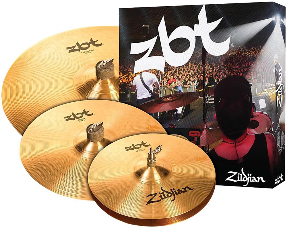 This Zildjian ZBT 3 Cymbal Pack includes an 18" crash ride and a pair of 13" hi-hats plus a free 14" crash. Sound grooves and round hammer strikes in a simple circular pattern on the top surface of ZBT cymbals magnify the basic sound of the distinctive ZBT alloy. ZBT Series Hi-Hats produce a sharp and focused sound with an excellent, bright chick sound. The ZBT crash ride cymbal produces a cutting ride sound with good crash qualities. The free 14" crash has a brilliant finish and provides