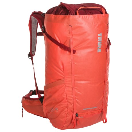 CLOSEOUTS . Thuleand#39;s Stir hiking backpack comfortably carries all your things over the mountains and around trails in water-resistant, durable fabric and an ergonomic design. The padded, mesh-lined shoulder straps feature cutouts for added breathability, plus quick-access loops, a stretchy zip pocket and a removable sternum clip. The waistbelt can be tucked away when not needed, and the hydration-compatible design means itand#39;s ready to go for longer, tougher trips, too. Available Colors: ROARANGE, DARK SHADOW.