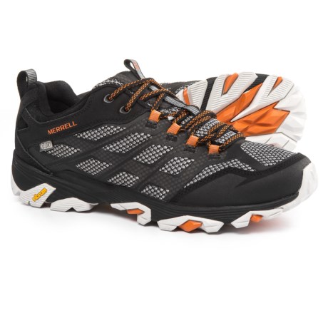 CLOSEOUTS . Waterproof trail shoes with the soul of a hiking boot, Merrelland#39;s Moab FST hiking shoes keep feet dry and get you to your off-road destination quickly and safely. The breathable mesh and TPU upper is paired with a grippy Vibramand#174; rubber outsole that inspires confidence every step of the way. Available Colors: 001 BLACK, NAVY. Sizes: 8, 8.5, 9, 9.5, 10, 10.5, 11, 11.5, 12, 12.5, 13, 14, 7, 7.5, 15.