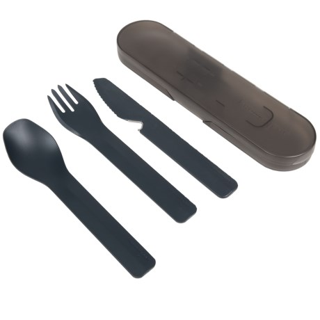 CLOSEOUTS . These Humangear GoBites Trio Travel utensils and case are made from ultra-strong, heat-resistant, BPA-free nylon and crafted to provide dining-room comfort and ease of use, from the backcountry to the breakroom. Available Colors: GRAY.