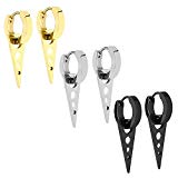 Charisma Stainless Steel Hoop Earrings for Men Cross Triangle Awl Taper Rivets black earrings(3 Pairs-Gold Plated/Steel/Black)