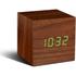 The Cube Walnut Click LED Clock is a rechargeable brick shaped walnut- effect alarm clock designed by Gingko, the innovative company who specialise in incorporating modern technology into everyday objects. Creating simple yet engaging products, their Brick Marble Click Clock features digits that appear to be floating on the marble. The clock displays the time, date and temperature alternatively in green LED colour, changing at the click of your fingers or from a gentle tap.  An innovative feature of the Click Clock includes a ?click? function. Simply by clicking your fingers the time display will disappear completely; an ideal night time solution to remove glaring light from the room. If you need to check the time during the night, click your fingers again and the time will appear. The clock also has automatic dimmer function, three alarm settings with a snooze function and a built-in rechargeable lithium battery for a wire free display. The Brick Marble Click Clock is a unique and clever accessory that will look stylish in any living room or bedroom.  Features:    Gingko Brick Walnut Click  Clock ? Green  Designed by Gingko: specialists in incorporating modern technology into everyday objects  Displays the time, date and temperature in green LED colour  ?Click? function: click your fingers to remove the time display completely  Automatic dimmer function  Three alarm settings with a snooze function  12/24 Hours or Celsius/Fahrenheit format can be selected  Built-in rechargeable lithium battery for a wire free display  Power supply: 5V-500mA AC/DC plug adapter (included)  Material: MDF wood with walnut wood-effect veneer finish  Dimensions: H: 10cm x W: 15cm x D: 4.5cm