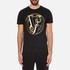 Printed black T-shirt from Versace Jeans. Crafted from pure cotton and cut for a regular fit, the tee comprises a crew neckline, short sleeves and a straight hem. The top is complete with the signature Versace Jeans tiger logo to the chest in a metallic, gold tone foil print.  100% Cotton Model is 188cm/6'2  and wears a size M.