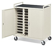 The Bretford 30 laptop Storage Cart offers a light, ergonomic design with no metal parts sticking out to damage doors and hallways