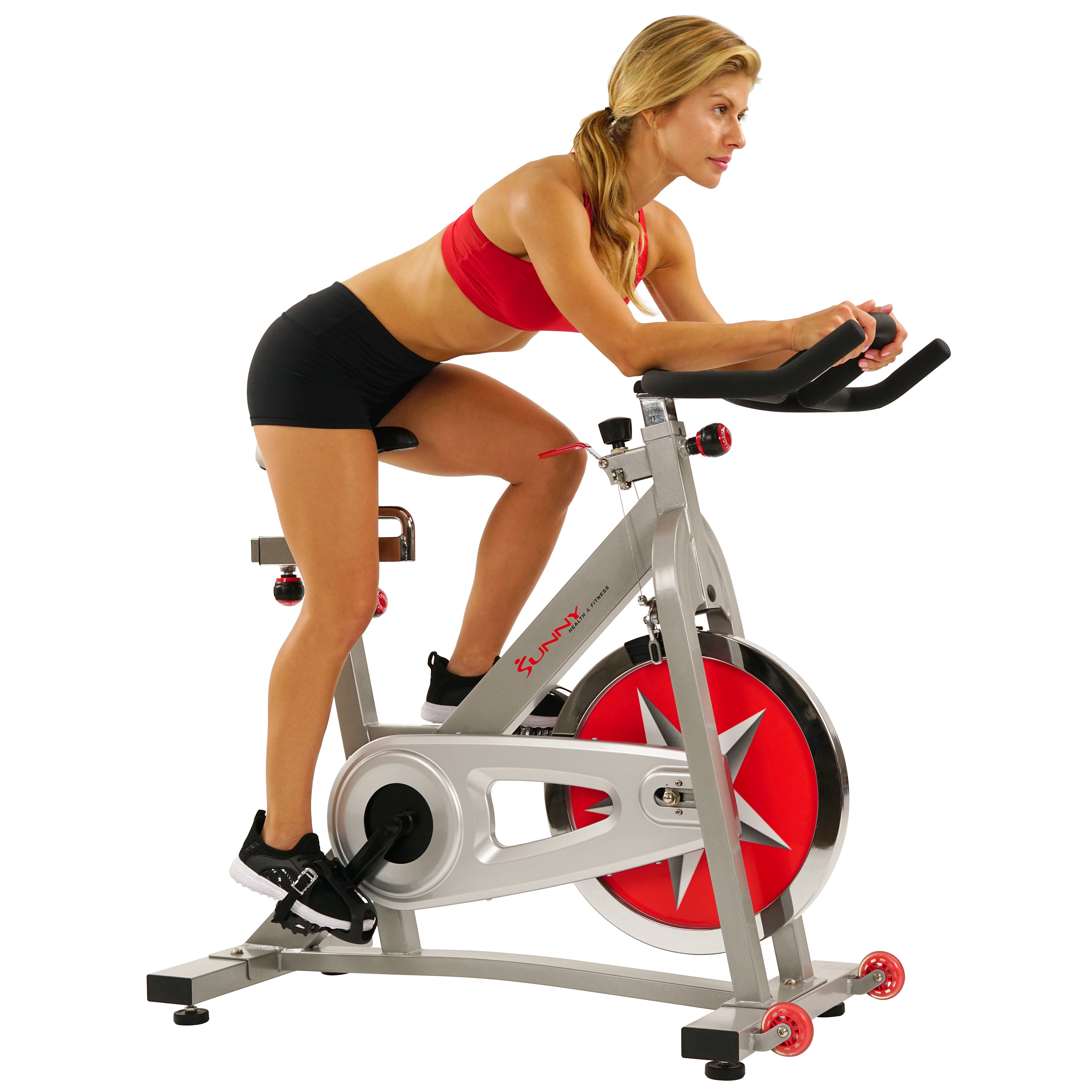 Sunny Health & Fitness SF-B901 40lb Flywheel Chain Drive Pro Indoor Cycling Exercise Bike The new standard in home fitness! Sunny Health & Fitness SF-B901 Chain Drive Pro Indoor Cycling Bike offers all of the necessities for an amazing cycling workout along with everything at-home fitness enthusiasts could wish for. With a total portability with transportation wheels for easy set-up and hide-away, your home will transform into a gym and back in no time! Exercising in the comfort of your own home