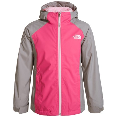 CLOSEOUTS . The ultimate in versatility for your youngster, The North Faceand#39;s Osolita Triclimateand#174; 3-in-1 jacket keeps her comfortable all year long! The shell has a DryVentand#174; waterproof breathable membrane, and the liner is made of plush, fuzzy fleece -- together they create a protective, warm winter jacket thanks to attachments at the sleeve cuffs. Available Colors: GRAPHITE GREY, WISTERIA PURPLE, ICE GREEN, CHA CHA PINK, PETTICOAT PINK, BELLFLOWER PURPLE, NIMBUS BLUE. Sizes: 2XS, XS, S, M, L, XL.