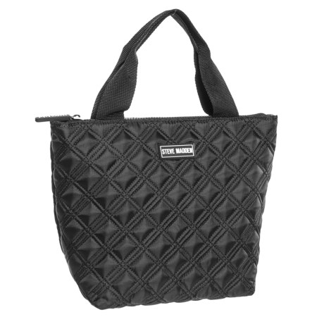 CLOSEOUTS . Ditch the brown paper bag and pack your lunch in Steve Maddenand#39;s quilted lunch tote bag thatand#39;s insulated to keep foods cold. Available Colors: BLACK.