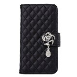 Towallmark(TM)Rhinestone Bling Flip Wallet Leather Case For Samsung Galaxy S5 i9600 (Black)