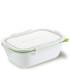 The Black Blum Lunch Box has a vintage enamelware aesthetic yet is made from practical, durable, lightweight materials that are microwave and dishwasher safe. The rectangular lunch box has a slider divider to separate different foods so is ideal for a sandwich and a salad or crisps on the side. The white lid features a green watertight seal with a tab for easy removal that is attached with four clips and features the words ?Box Appetit?.  Features:    Black Blum Lunch Box ? Large  Made from polypropylene and silicone  Microwave and dishwasher safe  Rectangular lunch box  With slider divider to separate foods  Clip on lid  Watertight seal with tab   Size:    Dimensions: H: 7.5cm x W: 14.5cm x D: 20.5cm  Capacity: 1005ml