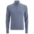 Men?s blue melange half-zip sweatshirt with textured honeycomb knitted construction from GANT. Crafted from woven cotton, the sweatshirt features a concealed half zip closure and the signature embroidered shield logo on the chest. Complete with a ribbed funnel collar, a leather zip pull and ribbed trims.  100% Cotton