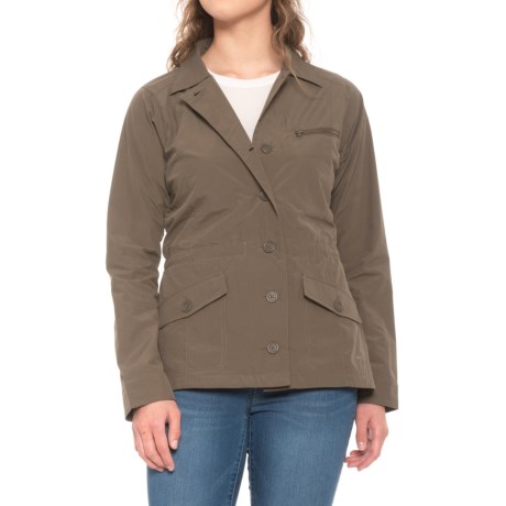 CLOSEOUTS . Travel anywhere in ExOfficioand#39;s Round Trip jacket. Its lightweight and moisture-shedding shell boasts six interior pockets for stowing essentials for hands-free convenience. Available Colors: CIGAR, BLACK. Sizes: L, M, S, XL, XS.