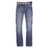 Men?s ?Baltimore? blue straight fit denim jeans with a light wash, light whiskering to the thighs and a blue and white canvas belt from Crosshatch. Crafted from a soft cotton blend and cut with a straight fit, the jeans feature a classic five pocket design with a buttoned fly, belt loops around the wait and embossed Crosshatch branding to the reverse pockets. Complete with contrast orange stitching, silver-tone rivets and Crosshatch branding to the coin pocket.  60% Cotton, 40% Polyester