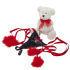 Add a spark to your relationship with this Amour Tease and Please Kit. The cute teddy can sit on your bed side draws whilst you slip the black lace G-string on and insert the one speed bullet vibrator. Swing the fiery red pom pom tassels around in a flirty way to get your lover going. This is sure to get you both shouting ooh and aww. J.S    Cute teddy can sit on your bed side draws  Black lace g string with red pom pom tassels  One speed bullet vibrator