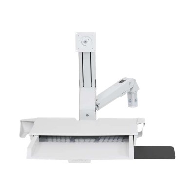 Durable polished aluminum construction! Also features a worksurface with pull-out keyboard tray  which facilitates caregiver workflow.
