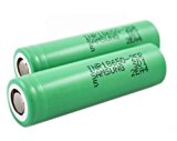2 Samsung INR18650-25R 18650 2500mAh 3.6v Rechargeable Flat Top Batteries (Green)