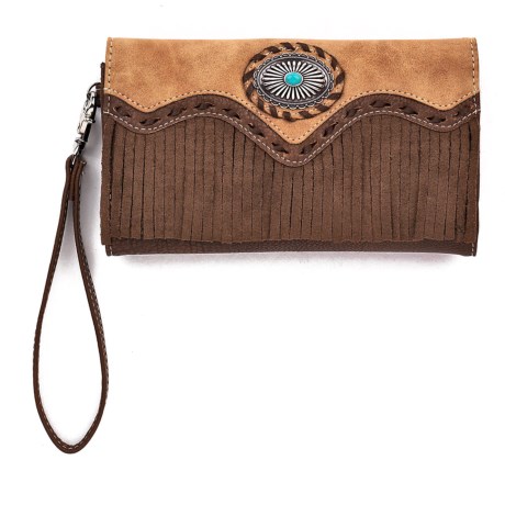 CLOSEOUTS . Perfect for ladies with a lot to look after, this Mandamp;F Western Laverne leather clutch features eight card slots, two cash slots, a removable checkbook cover and a clear-window ID slot. Available Colors: SEE PHOTO.