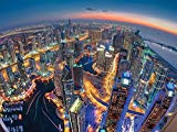 JP London PMURLT1X431364 Sanjay Pradhan present Dubai Colors of Night City Skyline Lights Prepasted Fully Removable Wall Poster Mural, 36" x 48"