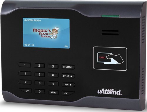 The uAttend CB6000 is a state-of-the-art RFID time clock that connects effortlessly to the Internet using any wired router, allowing you to perform time and attendance functions from any computer with Internet access