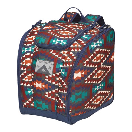 CLOSEOUTS . Ensure your boots and gear stay dry and protected on your way to the slopes with High Sierraand#39;s Trapezoid boot bag. It holds gear, safely stashes your boots and has adjustable backpack straps for easy carrying. Available Colors: BLACK, LASER PLAID, PUNK PLAID/BLACK, ELECTRIC CAMO/MERCURY, KNITTY POW/TROP, VIVID BLUE/BLACK, ULTRA BLUE/CHARCOAL, FLORA/LAGOON/TROPIC TEAL, ANTHRACITE, STEALTH/BLACK, DAISIES/BLACK/SUNBURST, MINT LEOPARD/ASH/WHITE, MOROCCAN TILE/BERRY BLAST/REDLINE, SEA/TRUE NAVY/REDLINE, TEAL SHIBORI/TROPIC TEAL/WHITE, FLAMINGO PINK, GEORGIA/TRUE NAVY, DIGITAL WEB/BLACK/LIME, INDIGO DYE/MINERAL/WHITE, COSMOS/BLACK/POOL, SECRET GARDEN/BLACK/CRANBERRY.