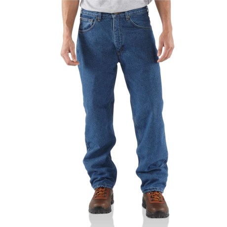 2NDS  Carhartt staright leg work jeans will take the chill off with a fleece lining and garment-washed, 15 oz
