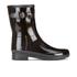 Women?s ?Original? black rubber short wellies with a tailored silhouette and a buckled strap side detail from British heritage footwear label Hunter. Handcrafted with waterproof rubber uppers, the boots feature a classic Hunter silhouette but with refined details including a reduced curve in the toe and the extension of the top front. Set on a thick textured rubber sole with a low block heel, the ?Original? rubber ankle boots are complete with the signature moustache detail to the toebox and red and white Hunter branding.  Upper/Sole: Rubber. Lining: Textile.