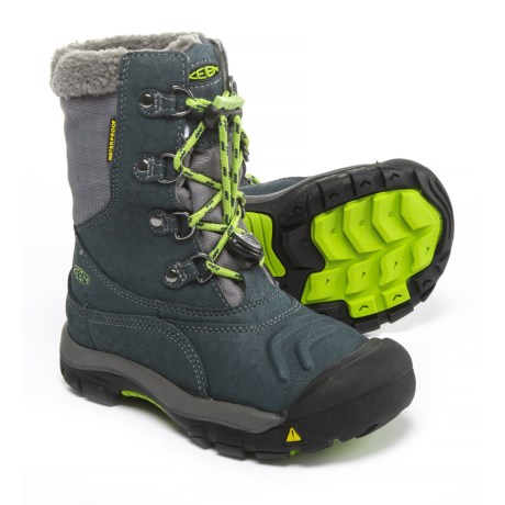 CLOSEOUTS . With reliable warmth and moisture protection, Keenand#39;s Basin snow boots allow him to stay out as long as he wants on the sled hill! A tough leather and fabric upper, plus a KEEN.PROTECT toe bumper, protect his feet from ice and any branches or debris hiding under the fluffy snow. Available Colors: MIDNIGHT NAVY/MACAW. Sizes: 8T, 9T, 10T, 11T, 12T, 13C, 1C, 2C, 3C, 4C, 5C, 6C.