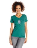 Life is good Women's Crusher Vee Neck Firefly Jar T-Shirt (Hunter Green), Large