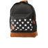 Mi-Pac Star Print Backpack - Black  This star print backpack by Mi-Pac sports a strong and sturdy design  with a fashionable twist, retaining the iconic backpack style with a  dash of modern flair. The faux suede base perfectly complements the  contrasting star print, set off by matching faux suede zip pulls and  carry handle, letting you step out in style whilst remaining practical.    Adjustable padded straps  Top carry handle  Faux suede reinforced bottom  Polyester outer  Branded zips    Dimensions: W: 300mm x D: 150mm x H: 410mm