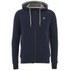 Men?s ?Biscay? navy cotton fleece zip-through hoody from Weekend Offender. Crafted from luxuriously soft brushed back fleece cotton and cut with a regular fit, the hooded jacket comprises a zip-through front, an integrated hood with a contrasting draw-cord, and long sleeves with ribbed cuffs. Complete with two front kangaroo pockets, a straight hem, and a rubberised Weekend Offender brand tab stitched to the chest. ? L.R.  100% Cotton