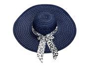 Dark Blue Summer Exquisite Leopard Ribbon Bowknot Decorated Openwork Sun Hat For Women Type: Capes, Coats & Vests