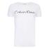 White CK One T-shirt from Calvin Klein. Constructed from a soft cotton blend, the regular fit tee features a crew neck, short sleeves and contrasting branding to the front. Finished with tonal stitching.  50% Cotton, 50% Modal