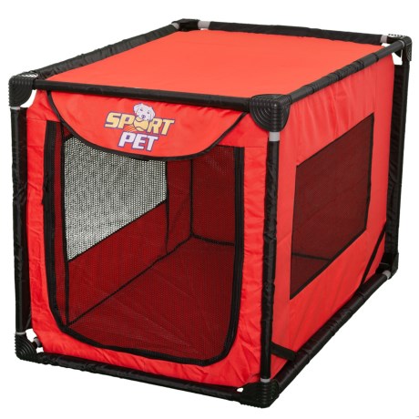 CLOSEOUTS . Great for traveling and away-from-home events, SportPetand#39;s pop-open soft-sided dog kennel contains your pup in a comfortable space of fabric and mesh; it sets up in mere seconds and is incredibly lightweight! Available Colors: RED.