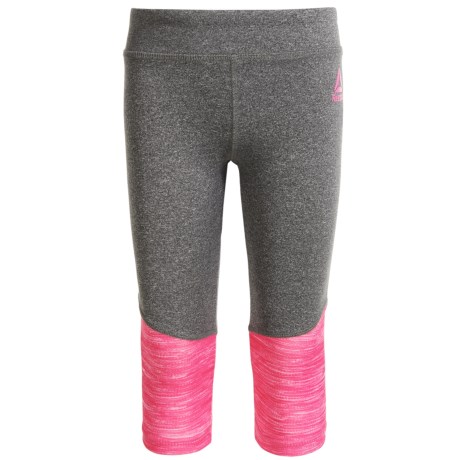 CLOSEOUTS . Simply the bees knees for layered outfits year-round, Reebokand#39;s Color-Block leggings are crafted from smooth, stretchy, form-fitting fabric. Available Colors: HEATHER PINK. Sizes: 4, 5, 6, 6X.