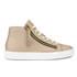 Women?s ?Nycolette-L? beige leather hi-top trainers from HUGO with gold-tone zip details to either side of the lace-up fastening. Crafted with smooth beige calf leather uppers, the hi-top sneakers feature a lace-up front with gold-tone metallic eyelets, a round toe, and a tonal embossed brand tab to the tongue with a subtle contrasting red detail. The ?Nycolette-L? beige hi-top trainers are set on a contrasting white durable rubber outsole. ? L.R.  Upper/Lining: 100% Calf Leather. Sole: 100% Rubber.