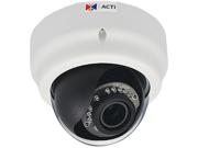 ACTi E65A RJ45 3MP Indoor Dome with D/N, Adaptive IR, Superior WDR, Vari-focal lens Network Camera: Yes Type: Dome Camera Networking Protocol: TCP, UDP, HTTP, HTTPS, DHCP, PPPoE, RTP, RTSP, IPv6, DNS, DDNS, NTP, ICMP, ARP,IGMP, SMTP, FTP, UPnP, SNMP, Bonjour Ports: 1, Ethernet (10/100 Base-T), RJ-45 connector Sensor: 1/3" Progressive Scan CMOS Frame Rate: 15 fps at 2048 x 1536; 30 fps at 1920 x 1080; 30 fps at 1280 x 720; 30 fps at 640 x 480; 15 fps at 320 x 240 Lens Type: Focal Length / Aperture: Vari-focal, f2.8 - 12 mm / F1.4   Iris: Fixed iris  Focus: Manual focus   Mount Type: Board mount Shutter Control: Electronic Shutter: 1/5 ~ 1/2,000 sec (manual mode); 1/5 ~ 1/10,000 sec (auto mode)