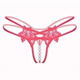 Thongs V-String,Women Sexy Pendant Pearl Panties,Lady Low Waist G-String Underwear (Free Size, Watermelon Red)