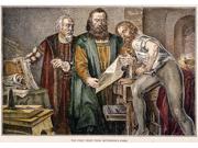 Johann Gutenberg N(C1395-1468) Taking The First Proof From His Press Colored Engraving 19Th Century Poster Print by  (18 x 24) Type: Prints Style: Frameless Frame Color/Finish: Artwork Reproduction Size Width: 18 Size Height: 24 Brand: Posterazzi