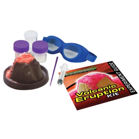 CLOSEOUTS . This Jr. Science Explorer volcanic eruption kit teaches your kid about chemistry, science experiments and how volcanoes form on earth. Available Colors: MULTI.