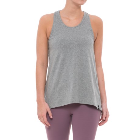 CLOSEOUTS . The split back of Satvaand#39;s Odette tank top creates a flowing drape that lets you move freely from pose to pose. Available Colors: BLACK, HEATHER GREY. Sizes: XS, S, M, L, XL.