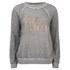 Wildfox 'Kim' sweatshirt with a boxy silhouette and relaxed fit. Crafted from a soft cotton blend with a heathered finish for the well-loved vintage feel, the jumper features a crew neckline and long raglan style sleeves. Accentuated with contrasting, metallic gold 'Miaou' lettering and a cat graphic to the front and finished with tonal flatlock stitching and banded trims. E.N.  50% Polyester, 47% Cotton, 3% Rayon