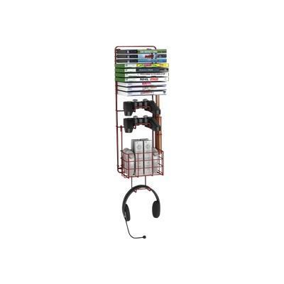 Atlantic Wall Mount Game Rack - Media storage for game controllers / headphones - steel - powder coat  deep red metallic - 10 x DVD  CD  Blu-ray Disc - on-wall mounted