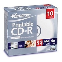 P Memorex Ink Jet Printable Surface CD Rs allow you to print directly onto CD R discs using direct printing ink jet printers, creating a professional disc print
