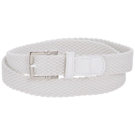 CLOSEOUTS . Nikeand#39;s stretch-woven belt features a sport-ready design and durable, flexible versatility, thanks to its stretch-woven webbing strap, durable leather trim and brushed gunmetal buckle. Available Colors: BLACK, WHITE, ELECTO LIME, DEEP NIGHT. Sizes: XS, S, M, L.