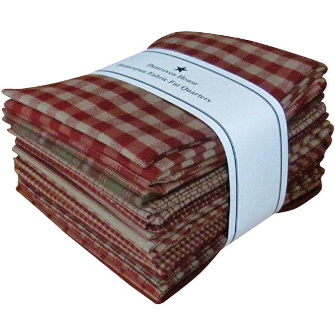 DUNROVEN HOUSE-Fat Quarter Bundles. These beautifully colored and designed fabric pieces are perfect for many projects revolving around quilts or other sewing projects. This package contains twelve 18x22 inch pieces in different patterns. Design: Red Homespun. Imported.