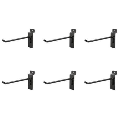 Heavy duty metal hook where support strength is required for storing tools heavier than 32 pounds. Jifram s patented stabalizer clips ensure the hook stays postioned on slatwall and the double hook clips accomodates storage for handled tools. 6 Black 45 degree slatwall metal hook - Bag of Six. Designed to expand storage to any of Jifram s Easywall slatwall systems. Stabalizer clips secure the hook in the slatwall system when hanging and removing items. Use double hook clips to position two hooks