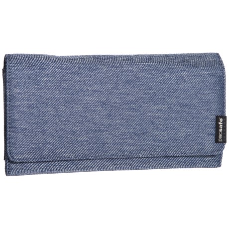 CLOSEOUTS . Keep cards, cash, receipts and more organized and safe in this Pacsafe RFID-Safe LX200 Clutch wallet. Available Colors: DENIM, CHILI.