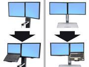Ergotron WorkFit Convert-to-LCD & Laptop Kit from Dual Displays Type: Accessories - Monitors Specifications: MountingVESA mounting interfaces75 x 75,100 x 100 mmNumber of displays supported2Maximum weight (capacity)26 lbs (11.8 kg)Maximum screen size compatibility20"ErgonomicsTilt angle0 - 30&Acirc;&deg;Rotation360&Acirc;&deg;Weight & dimensionsPackage weight5.95 lbs (2.7 kg)Packaging dataPackage weight5.95 lbs (2.7 kg)Package dimensions (WxDxH)19.3 x 14.3 x 6.22" (490 x 362 x 158 mm)Other featuresPackage dimensions (WxDxH)19.3 x 14.3 x 6.22" (490 x 362 x 158 mm)