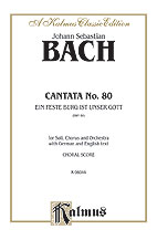 Ein feste Burg ist unser Gott, Cantata No. 80, by Johann Sebastian Bach, was composed in Leipzig, Germany for Reformation Day and was first performed between 1727 and 1731. It is based on the famous chorale of Martin Luther, "Ein feste Burg ist unser Gott, " or "A Mighty Fortress is Our God." German and English text, 7 by 10 ½ inches, 52 pages. Johann Sebastian Bach Features Series - Kalmus Edition Category - Choral Worship Cantata Format - Book Instrument - Choir Voicing - SATB with SATB