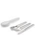 The Black Blum Cutlery Set & Case is an ideal accessory for your lunch box. The set comprises a stainless steel knife, fork and spoon that nest together compactly and are stored within a polypropylene case with a snap close. The cutlery is dishwasher safe and is a perfect solution for anyone who prefers to eat their lunches with real cutlery rather than plastic.  Features:    Black Blum Cutlery Set & Case  Stainless steel knife, fork and spoon nest together  Housed within a polypropylene case  Dishwasher safe   Size:    Dimensions: H: 2cm x W: 5cm x D: 19.5cm